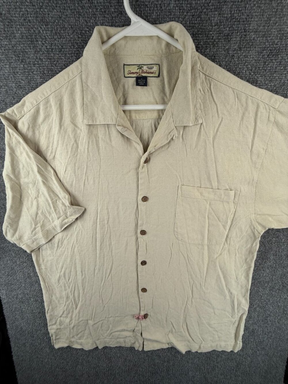Tommy Bahama All Silk Button Up Shirt Men Short Sleeve Yellow Large Adult Woven